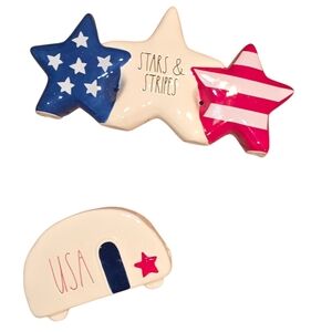 Rae Dunn Patriotic Stars and Stripes Ceramic Decor Set